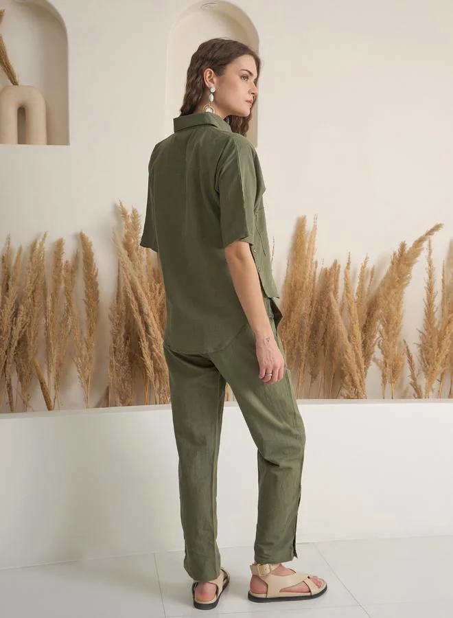 sanskrutihomes Women Olive Viscose Rayon Top and Pants Set